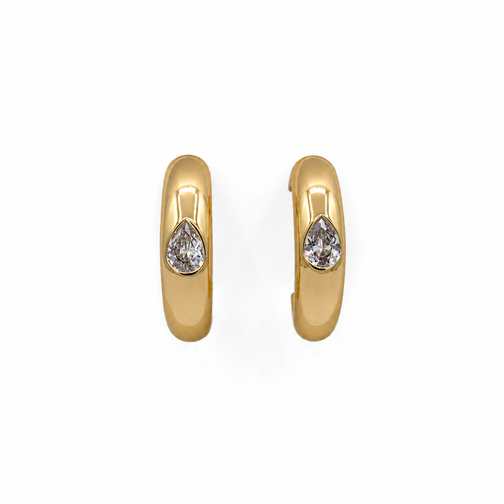 Luna Hoop - gold-plated hoop earrings with pear cut stone, product photo