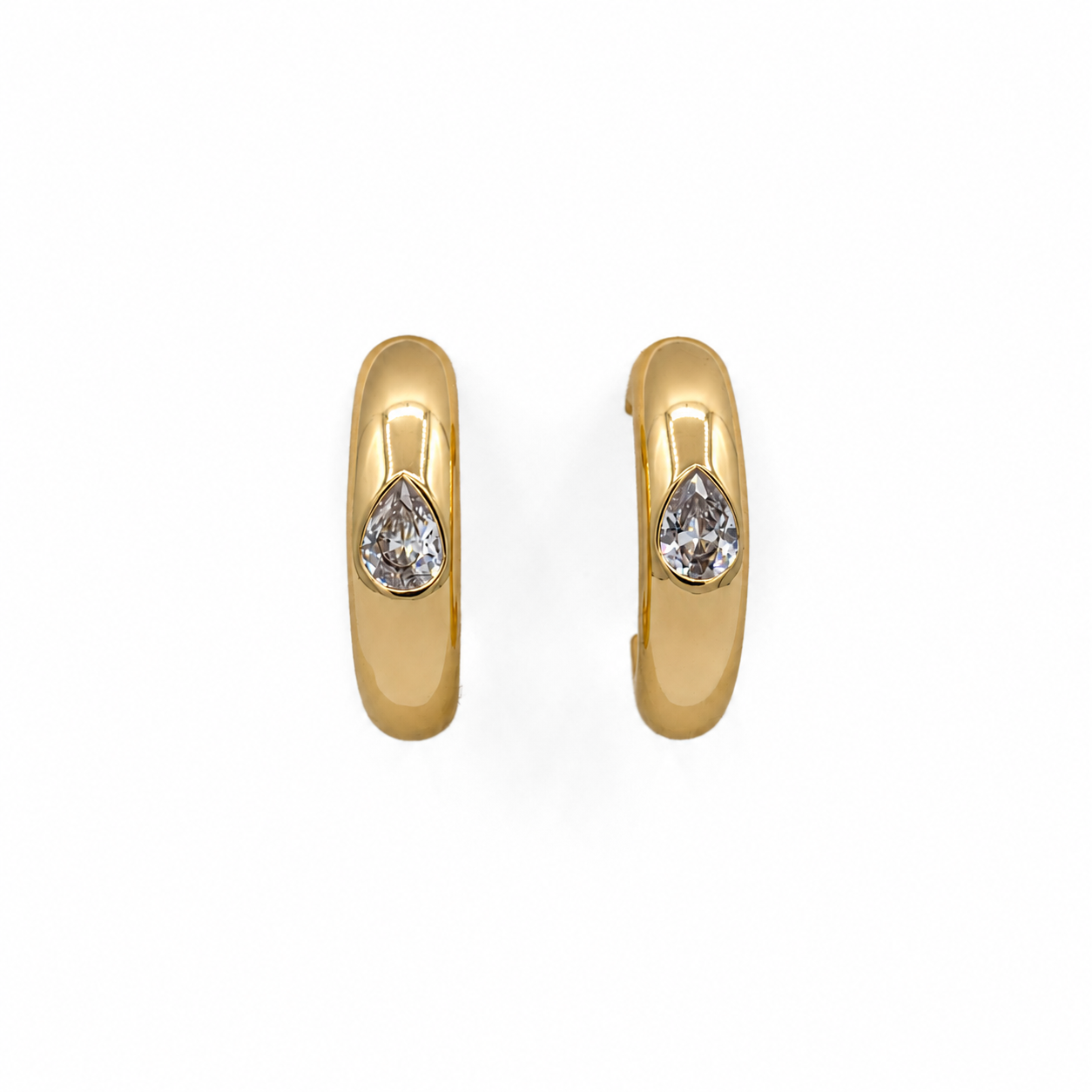 Luna Hoop - gold-plated hoop earrings with pear cut stone, product photo