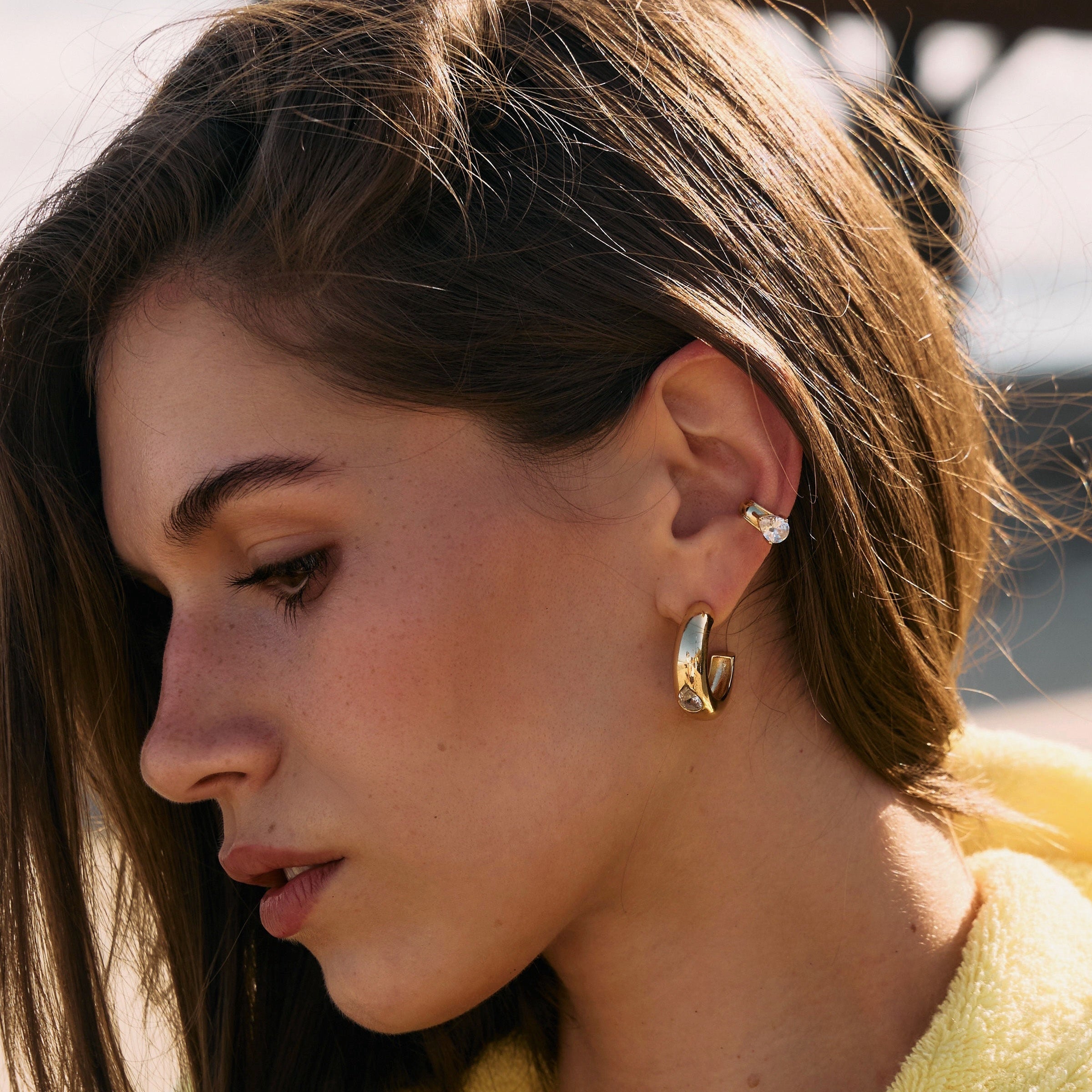 Riva Ear Cuff close-up showing crystal stone detail